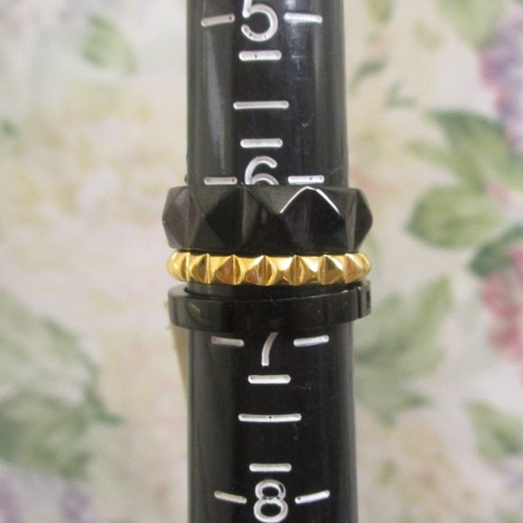 DIESEL Black Gold Stack Rings Unisex~Vintage NOS Industrial Size 6.5 Stack Rings - Picture 3 of 14